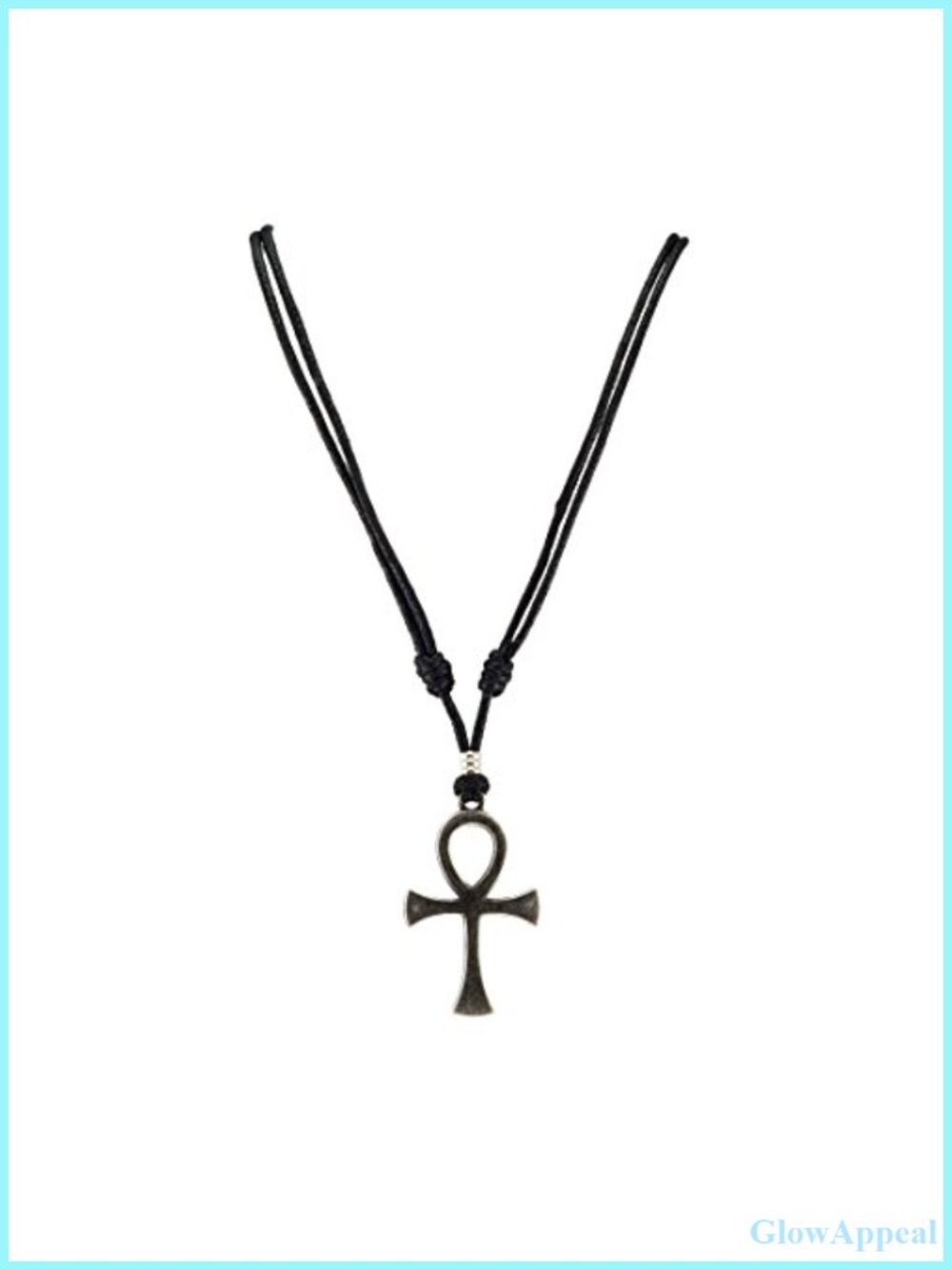 Ankh Cross of Life Pendant Necklace Black Waxed Cotton Adjustable Cord